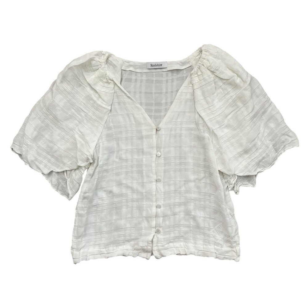 Rodebjer Womens Lara Check‎ Button Front Blouse White Size Small Cottagecore